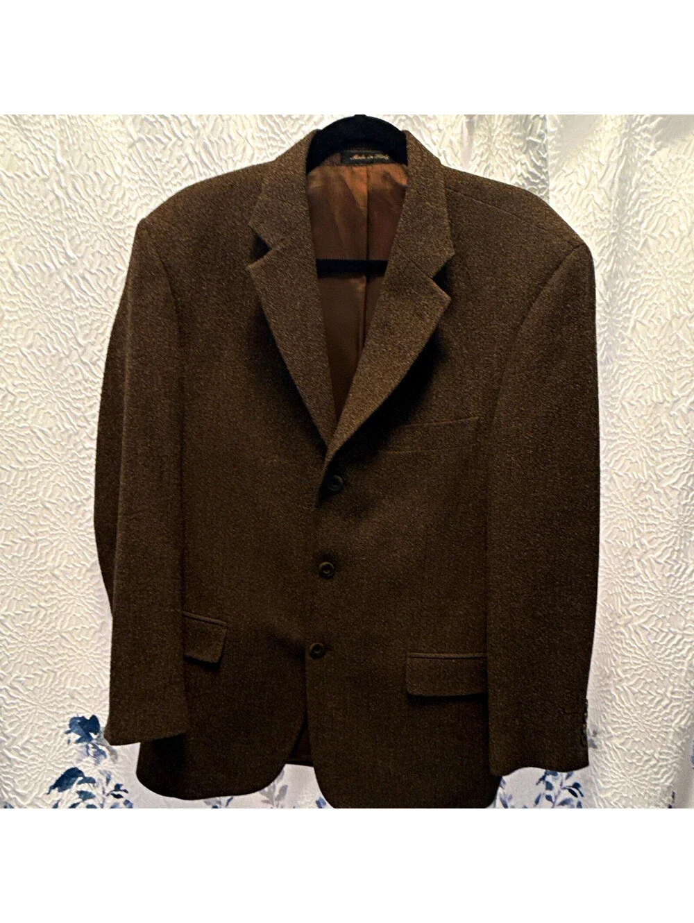 Vito Rufolo Brown Wool Tweed Herringbone 3-Button Blazer Jacket